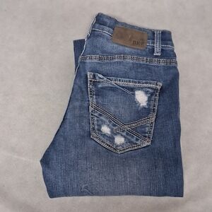 BKE Alec Blue Jeans 30x32 Straight Leg Medium Washed Distressed Denim